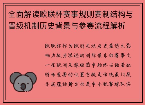 全面解读欧联杯赛事规则赛制结构与晋级机制历史背景与参赛流程解析 全面解读欧联杯赛事规则赛制结构与晋级机制历史背景与参赛流程解析